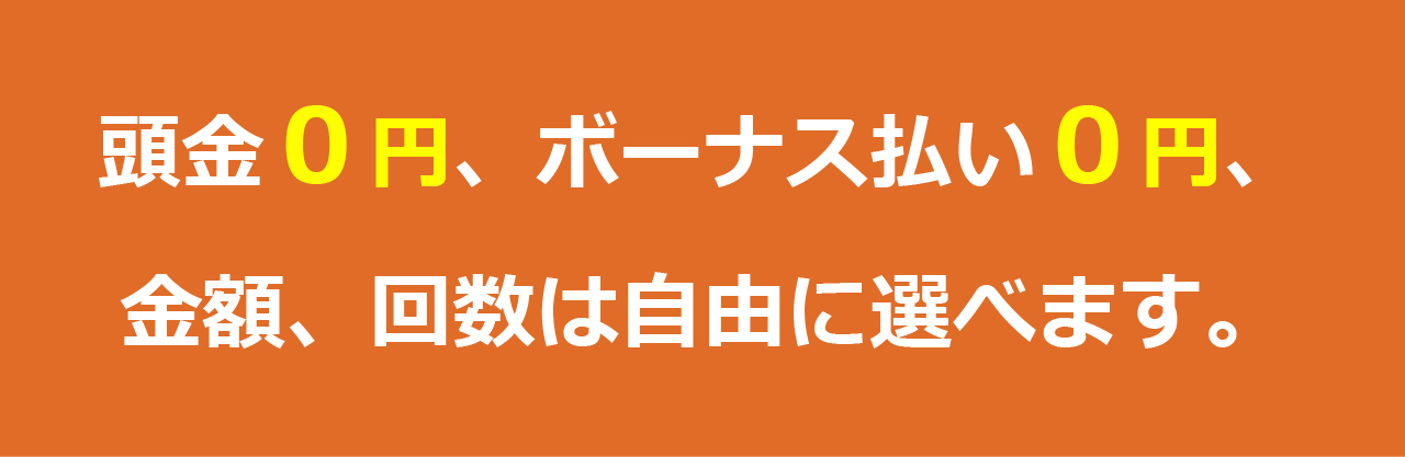 頭金0円、ボーナス払い0円、金額・回数は自由に選べます